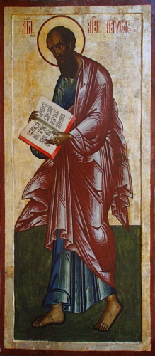 Russian Orthodox icon of the Apostle Paul, 18th century (Iconostasis of Transfiguration Church, Kizhi Monastery, Karelia, Russia).
