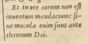 Revelation 14:5 in the 1588 Vulgate of Theodore Beza