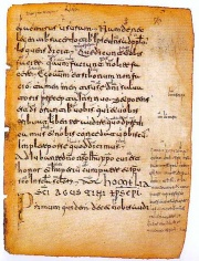 The Glosas Emilianenses are glosses added to this Latin codex that are considered the oldest surviving phrases written in the Castilian language.