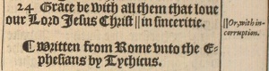 Ephesians 6:24 in the 1611 King James Version