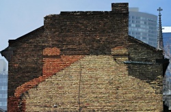 Example of an architectural palimpsest in downtown Toronto, Ontario, Canada