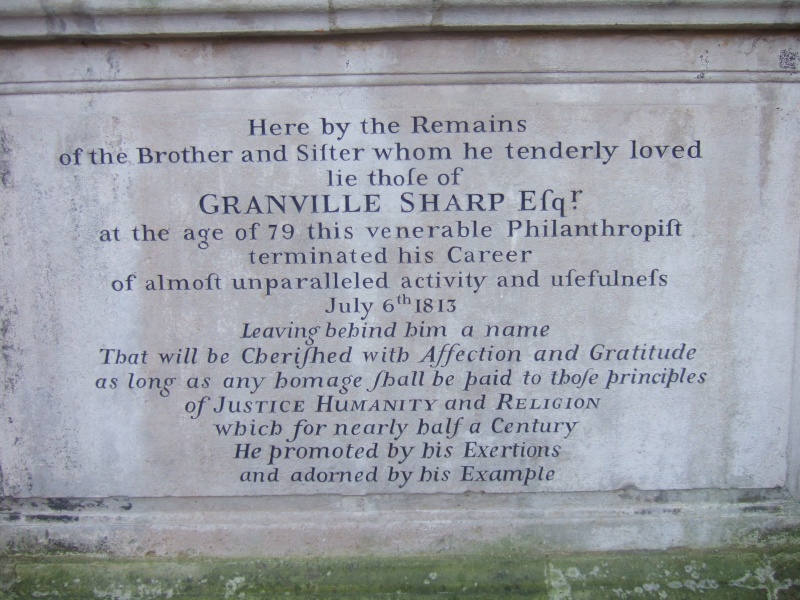 Image:Granville Sharp's tomb inscription.JPG