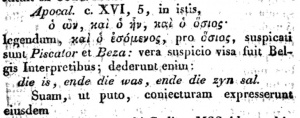 A critical note about Revelation 16:5 by Lodewijk Caspar Valckenaer & Gerhard Fleischer in 1808